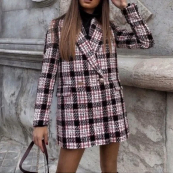 Zara Pink and Black Plaid Blazer - Picture 2 of 15